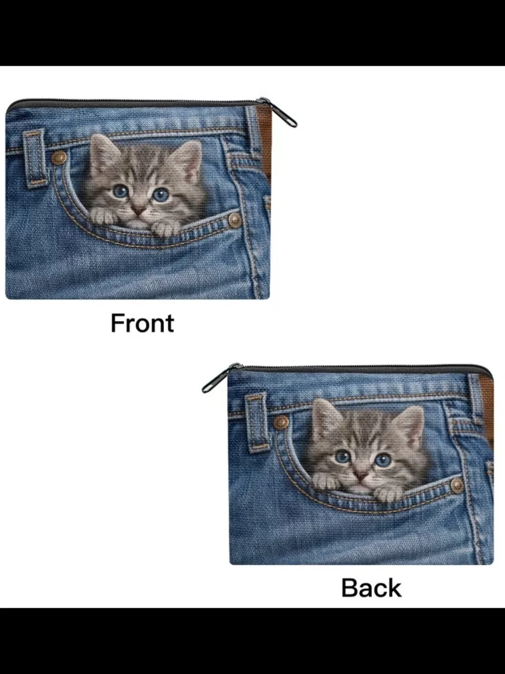Cute Kitten Pocket Zipper Pouch - Blue